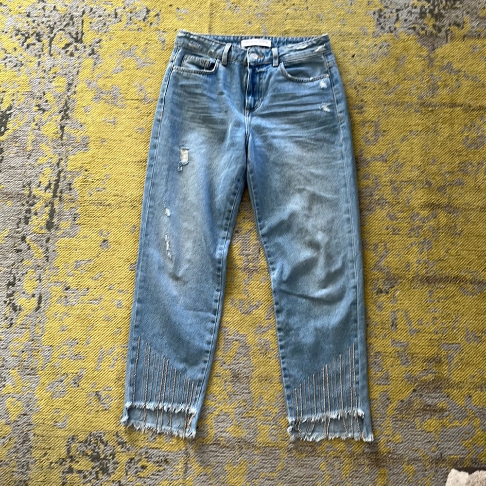 Zara rhinestone hem jeans size 6